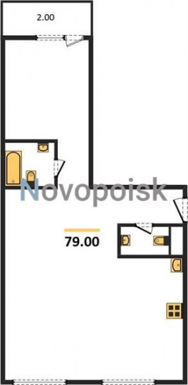 Двухкомнатная квартира 79 м²