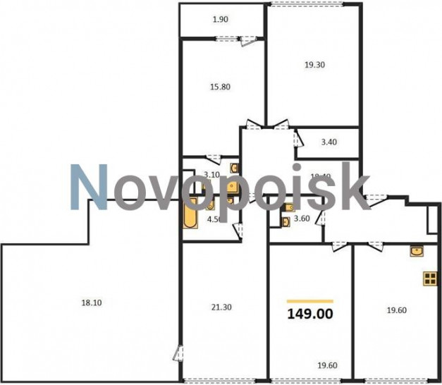 Четырёхкомнатная квартира 149 м²