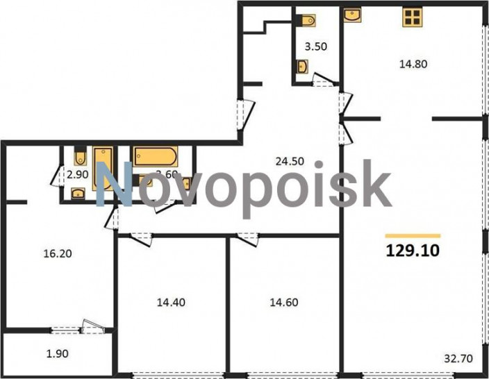 Четырёхкомнатная квартира 129.1 м²