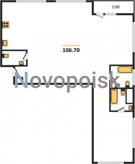 Трёхкомнатная квартира 106.7 м²
