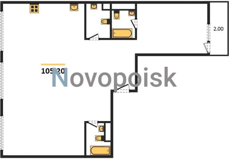 Трёхкомнатная квартира 105.2 м²