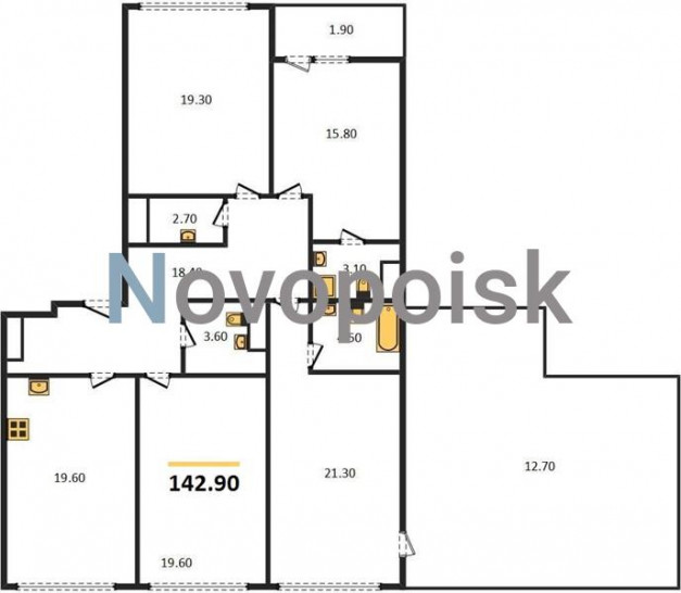 Четырёхкомнатная квартира 142.9 м²