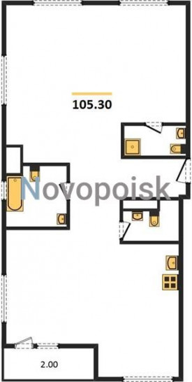 Трёхкомнатная квартира 105.3 м²
