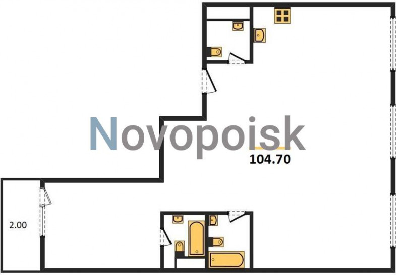 Трёхкомнатная квартира 104.7 м²