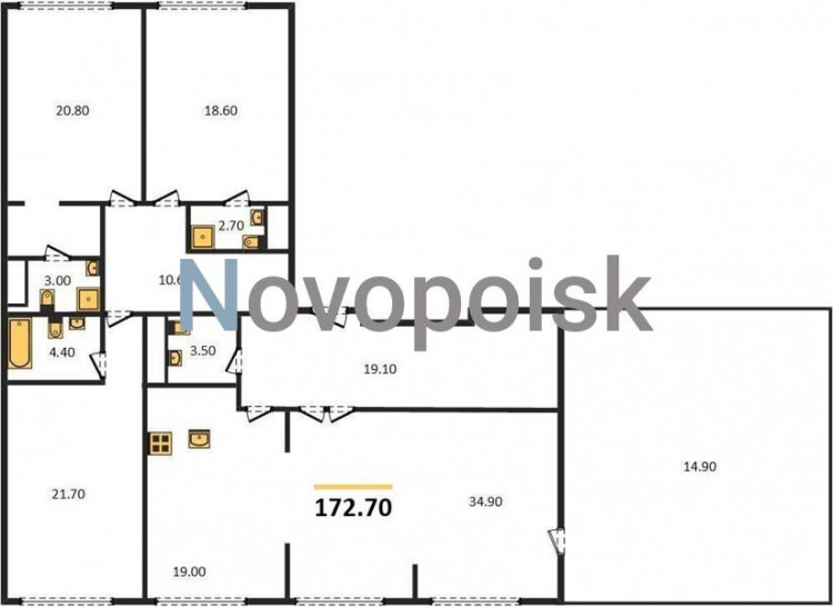 Четырёхкомнатная квартира 172.7 м²
