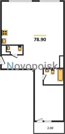 Двухкомнатная квартира 78.9 м²