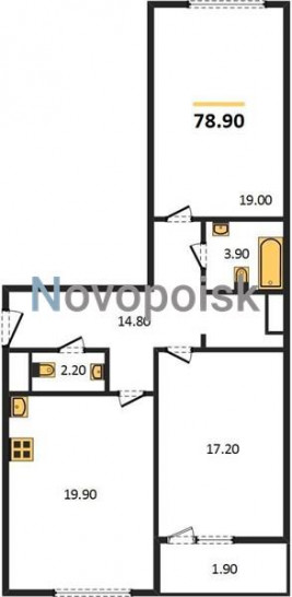 Двухкомнатная квартира 78.9 м²