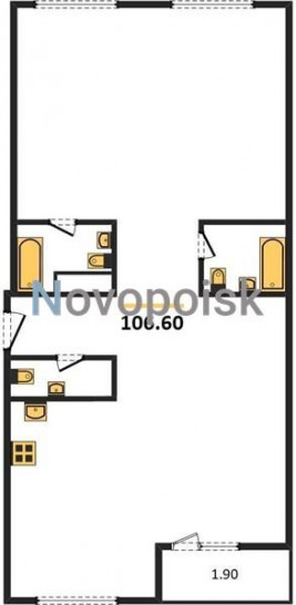 Трёхкомнатная квартира 106.6 м²