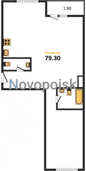 Двухкомнатная квартира 79.3 м²