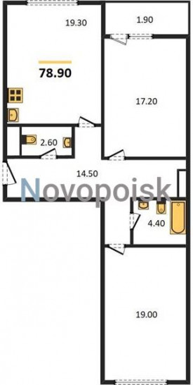 Двухкомнатная квартира 78.9 м²