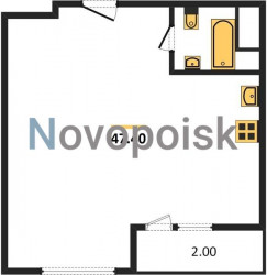 Однокомнатная квартира 47.4 м²