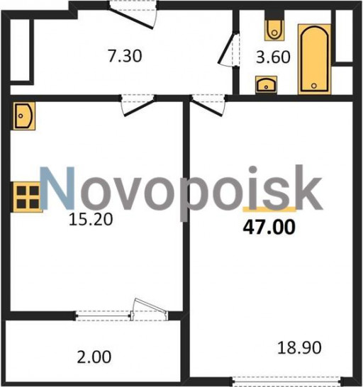 Однокомнатная квартира 47 м²