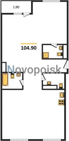 Трёхкомнатная квартира 104.9 м²