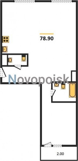 Двухкомнатная квартира 78.9 м²